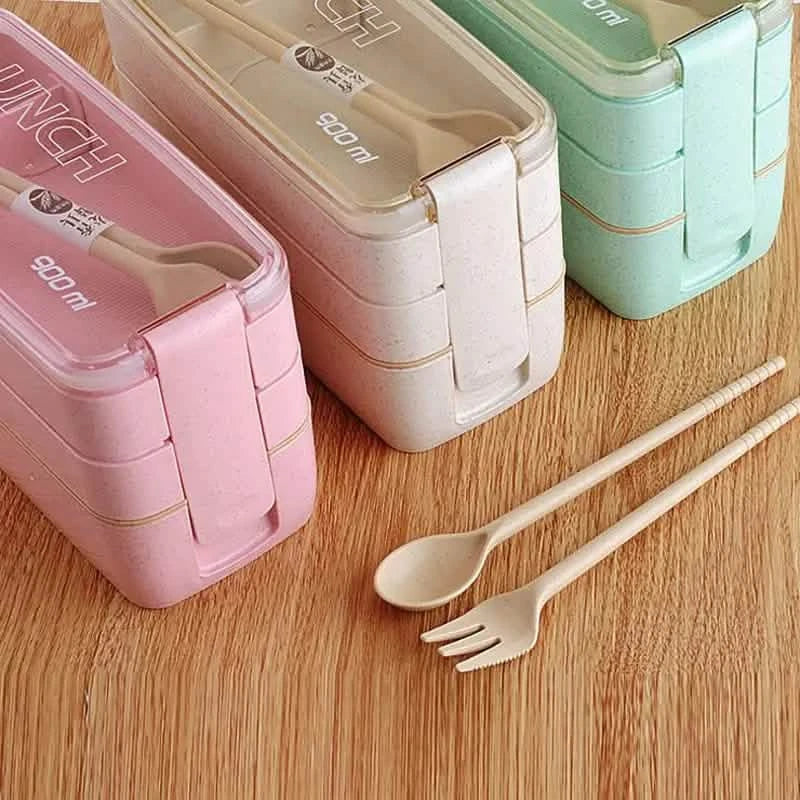 3-Layer Stackable Bento Box Japanese Lunch Box Kit with Spoon & Fork by DailySale