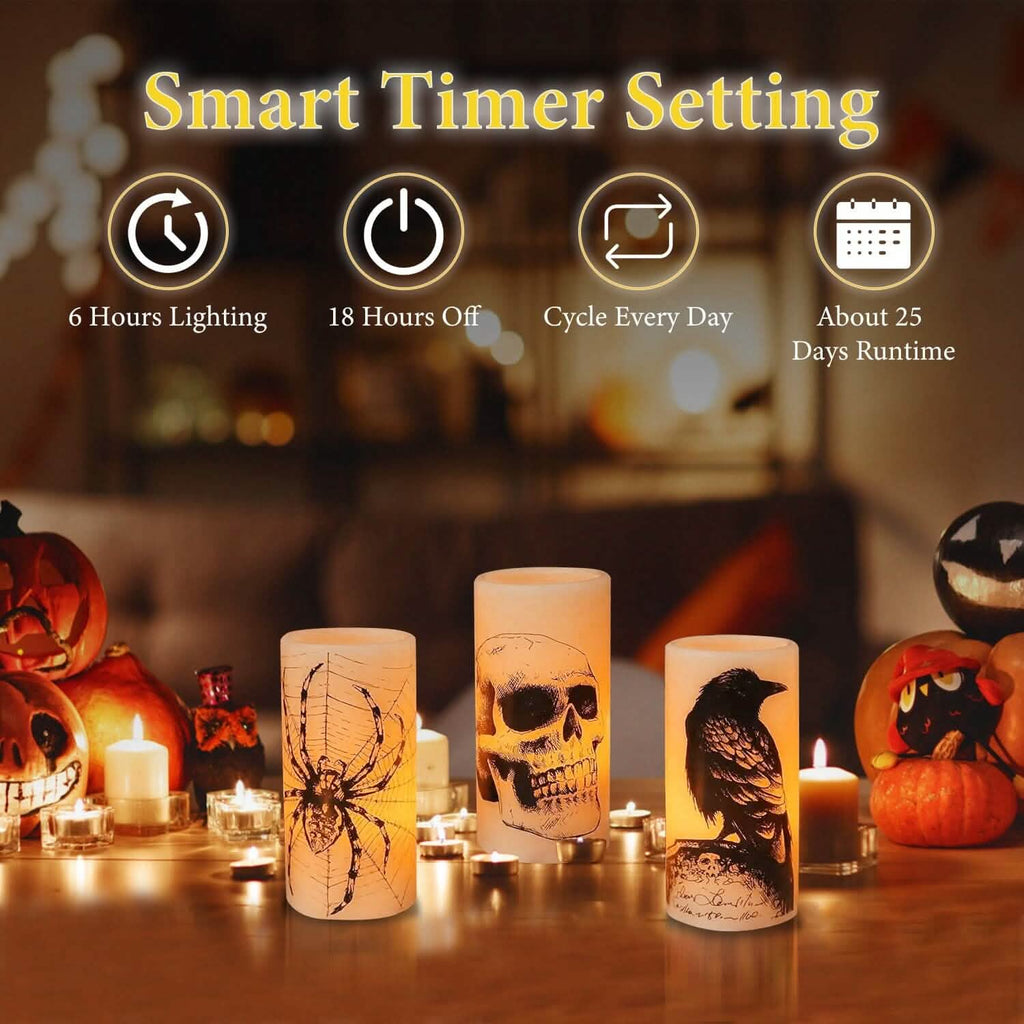 3-Pack: Halloween Battery Operated Flameless Candle Lamp with Timer Setting by DailySale