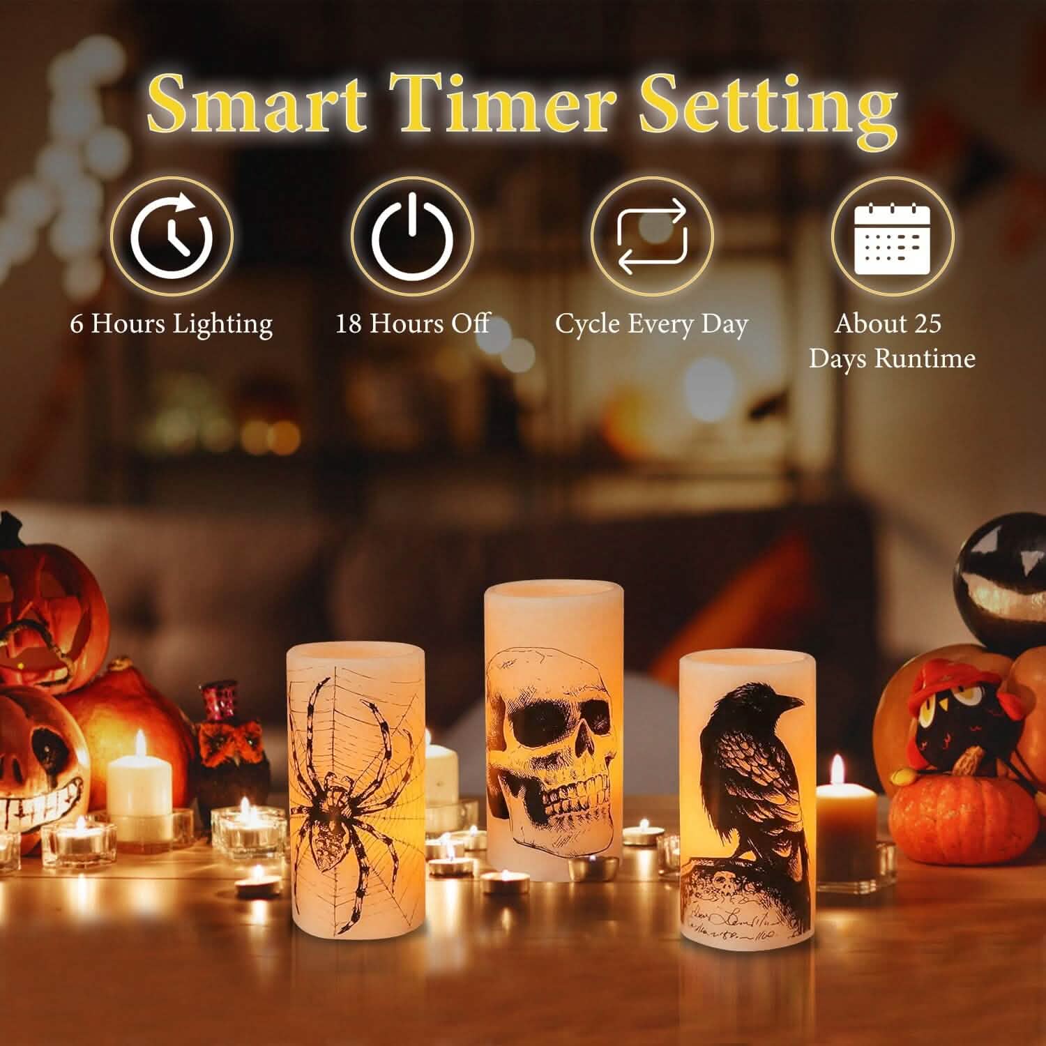 3-Pack: Halloween Battery Operated Flameless Candle Lamp with Timer Setting by DailySale