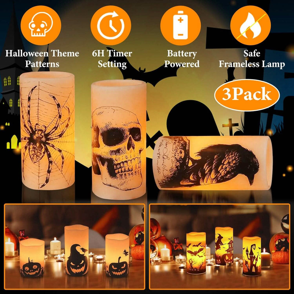 3-Pack: Halloween Battery Operated Flameless Candle Lamp with Timer Setting by DailySale