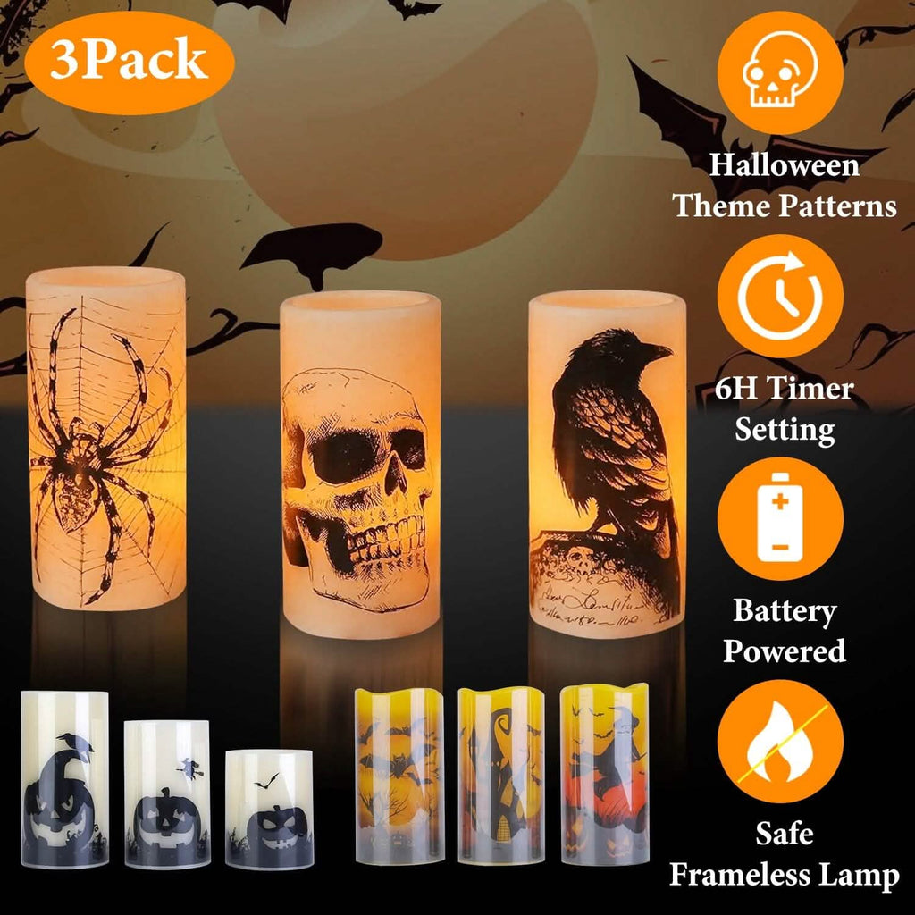 3-Pack: Halloween Battery Operated Flameless Candle Lamp with Timer Setting by DailySale