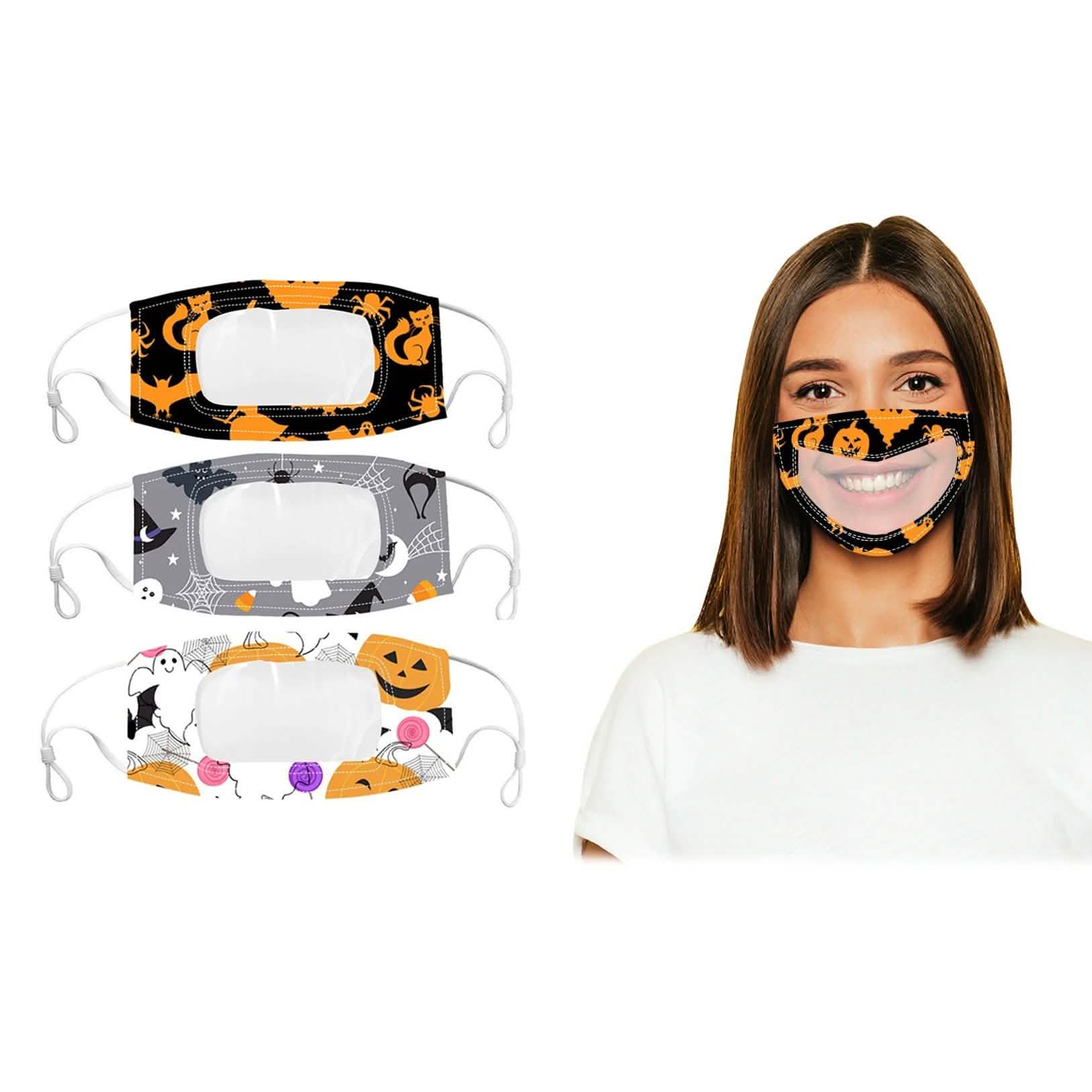 3-Pack: Halloween Edition Smile Communicator Clear Mouth Face Mask by DailySale