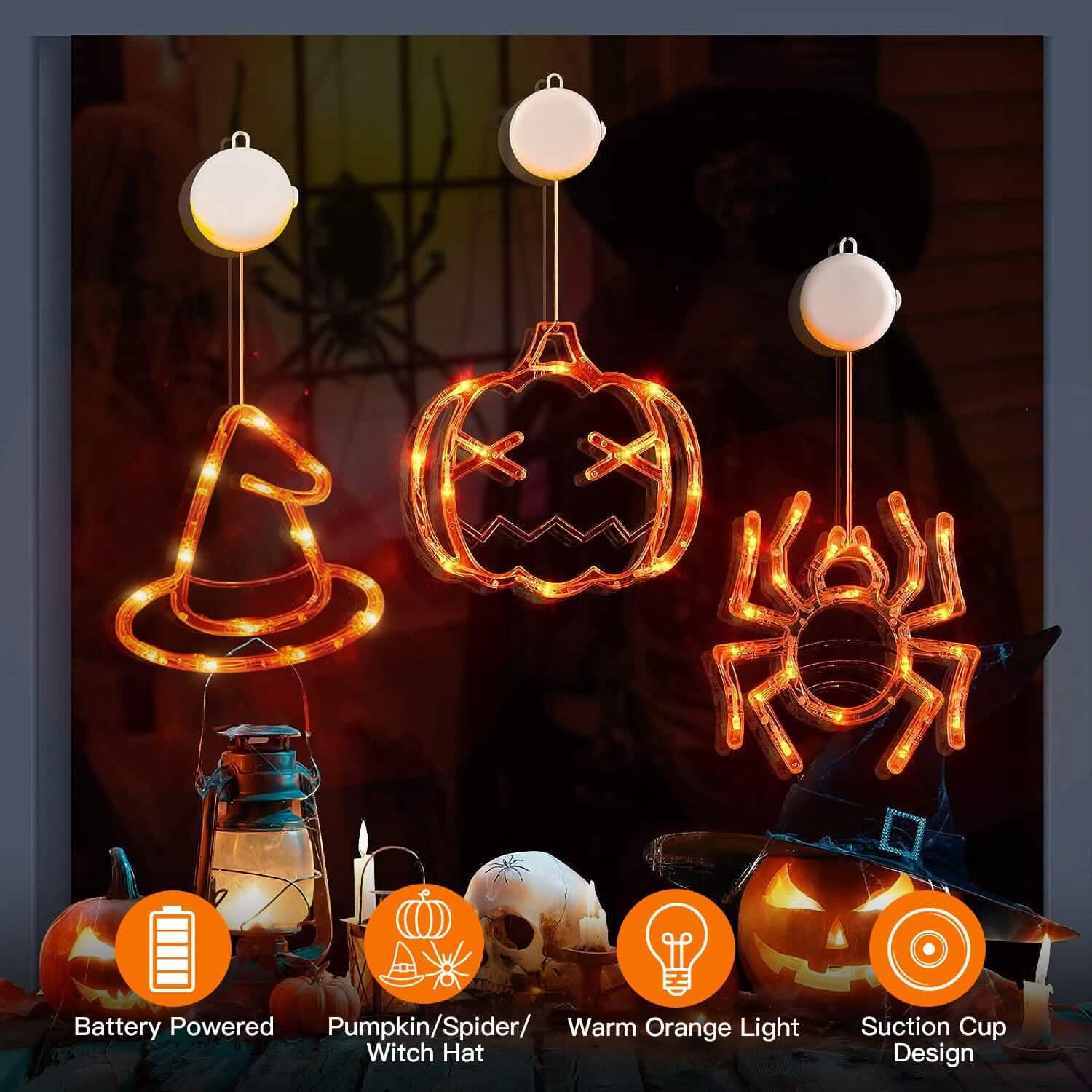 3-Pack: Halloween Window Light with Suction Cup Hanging Holes by DailySale