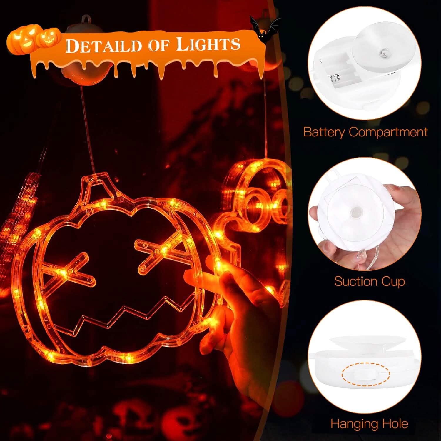 3-Pack: Halloween Window Light with Suction Cup Hanging Holes by DailySale