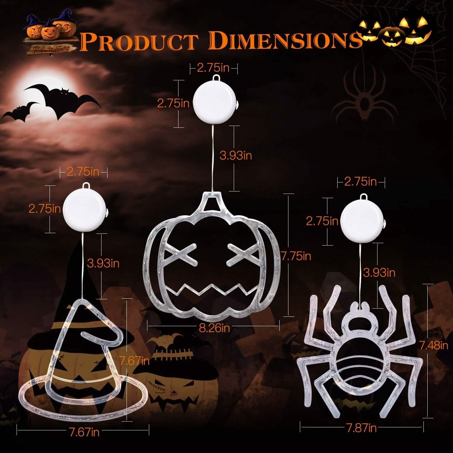 3-Pack: Halloween Window Light with Suction Cup Hanging Holes by DailySale