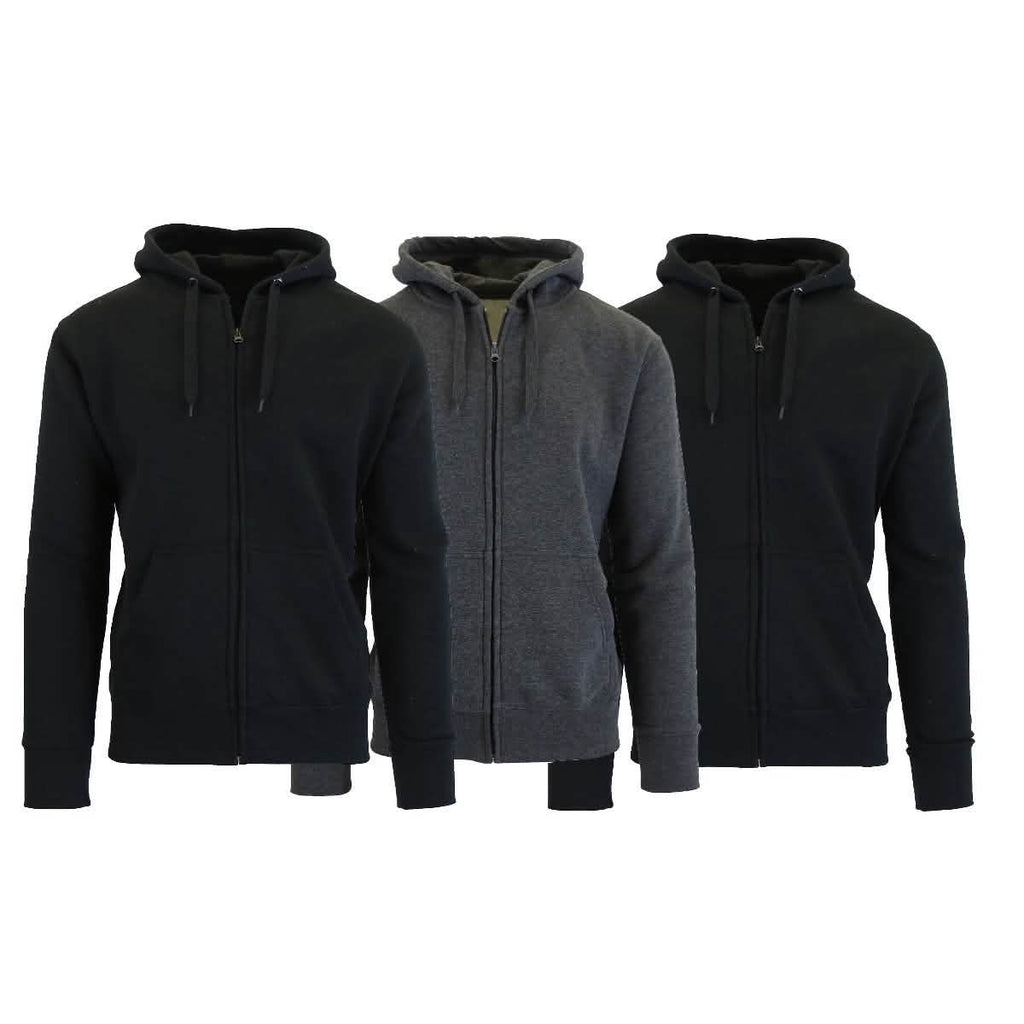 3-Pack Men's Slim-Fit Fleece-Lined Zip Hoodie