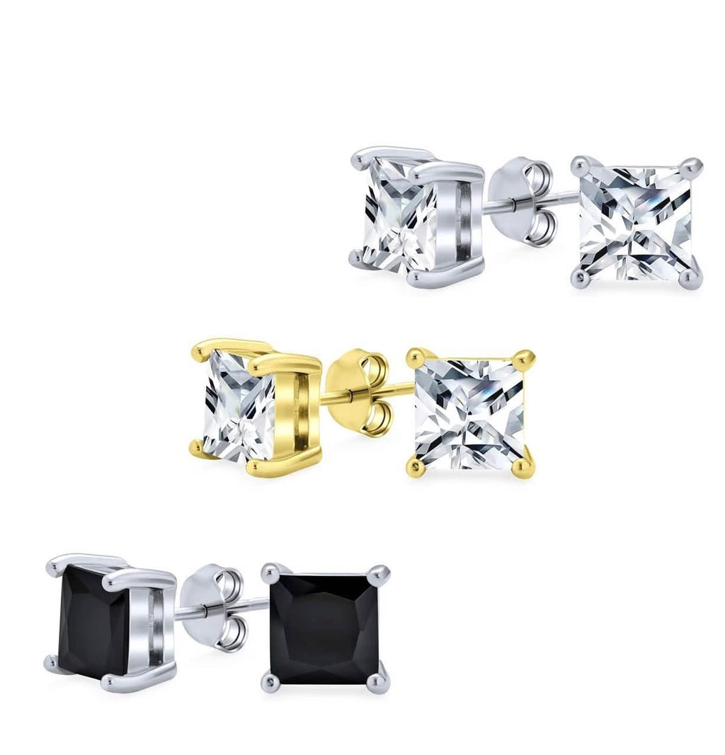 3-Pack: Sterling Silver Princess Cut Studs by DailySale