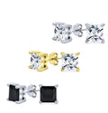 3-Pack: Sterling Silver Princess Cut Studs by DailySale