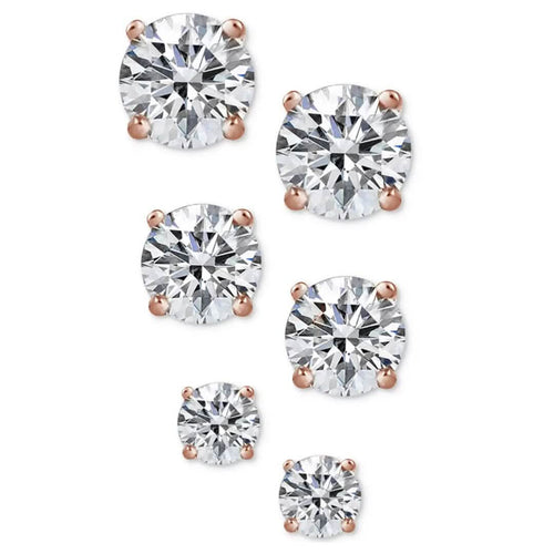 3-Pair Set: Sterling Silver Crystal Stud Earrings