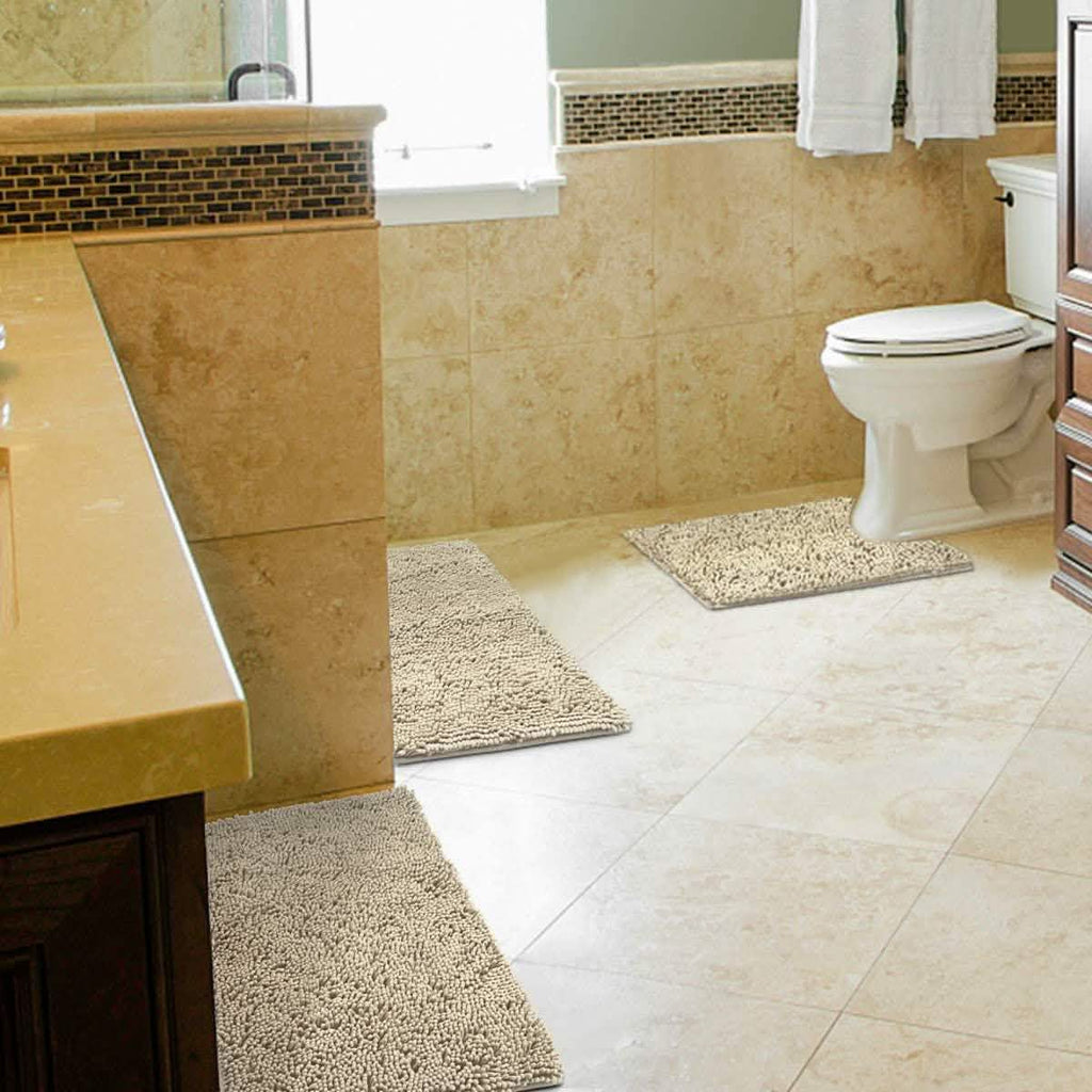 3-Piece Set: Bathroom Rugs Set Ultra Soft Non Slip and Absorbent Chenille by DailySale