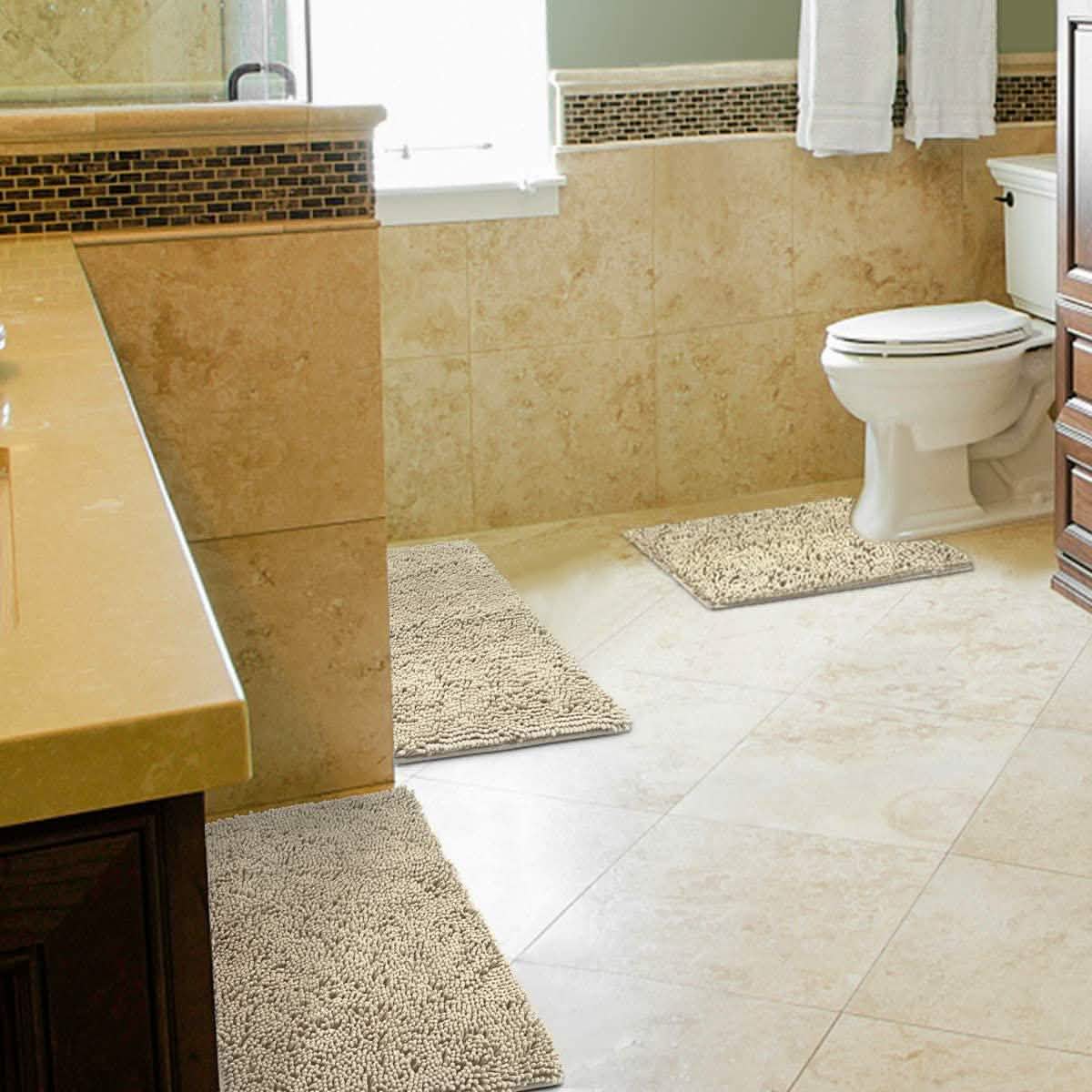 3-Piece Set: Bathroom Rugs Set Ultra Soft Non Slip and Absorbent Chenille by DailySale