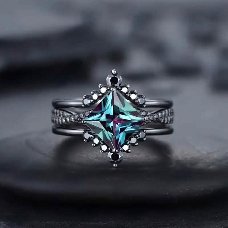3-Piece Set: Black Square Faux Blue Zirconia Retro Luxury Ring by DailySale