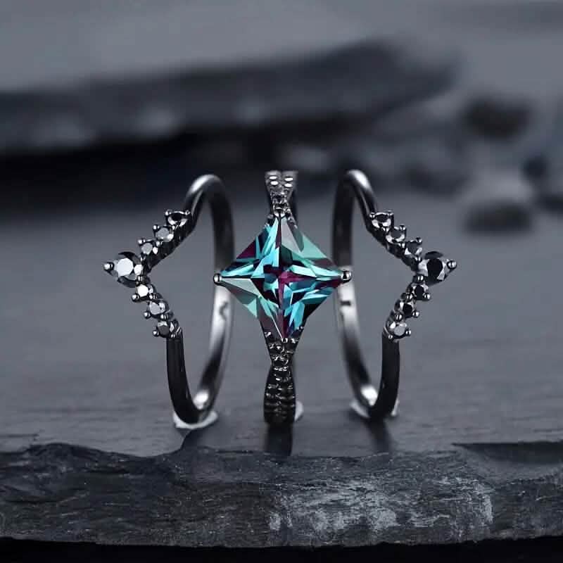 3-Piece Set: Black Square Faux Blue Zirconia Retro Luxury Ring by DailySale
