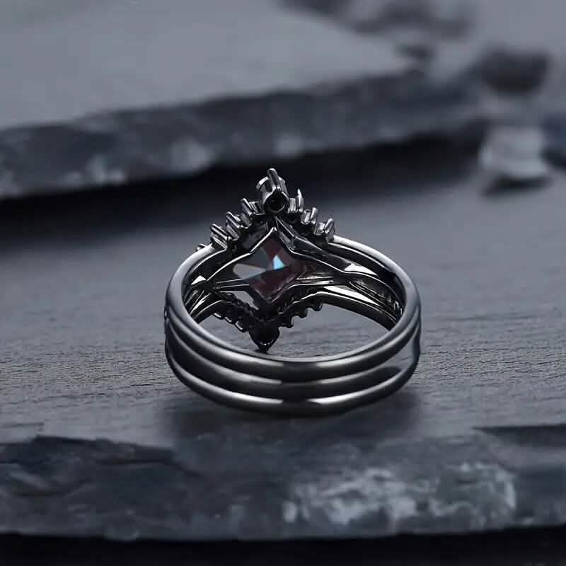 3-Piece Set: Black Square Faux Blue Zirconia Retro Luxury Ring by DailySale