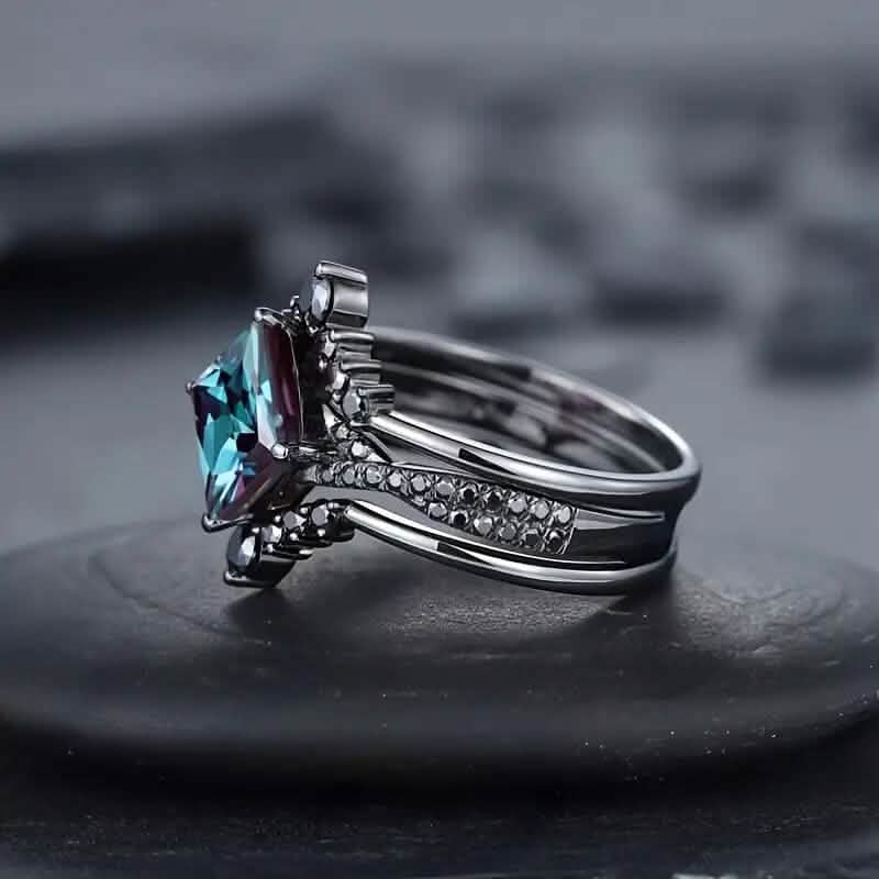 3-Piece Set: Black Square Faux Blue Zirconia Retro Luxury Ring by DailySale