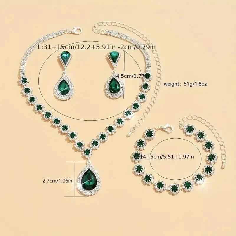 3-Piece Set: Elegant Bridal Jewelry Set - Rhinestone-Encrusted Earrings, Necklace & Bracelet Combo by DailySale