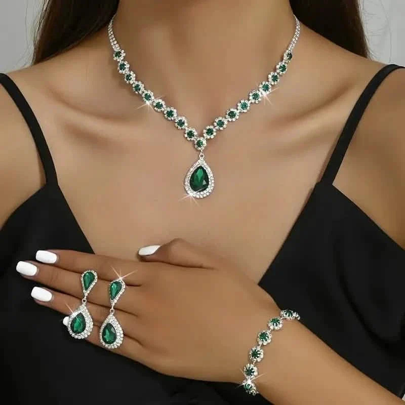 3-Piece Set: Elegant Bridal Jewelry Set - Rhinestone-Encrusted Earrings, Necklace & Bracelet Combo by DailySale