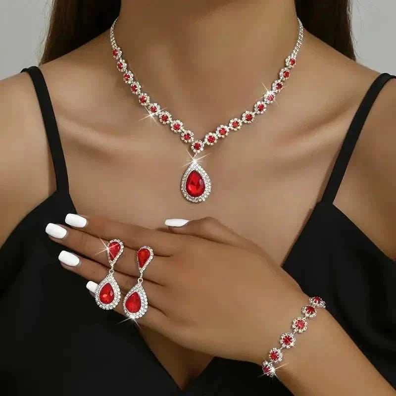 3-Piece Set: Elegant Bridal Jewelry Set - Rhinestone-Encrusted Earrings, Necklace & Bracelet Combo by DailySale