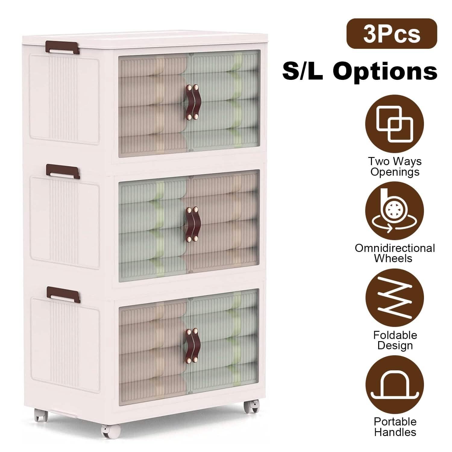 3-Pieces: Foldable Storage Bins with Lid Front Magnetic Door Collapsible Stackable Closet Organizer by DailySale