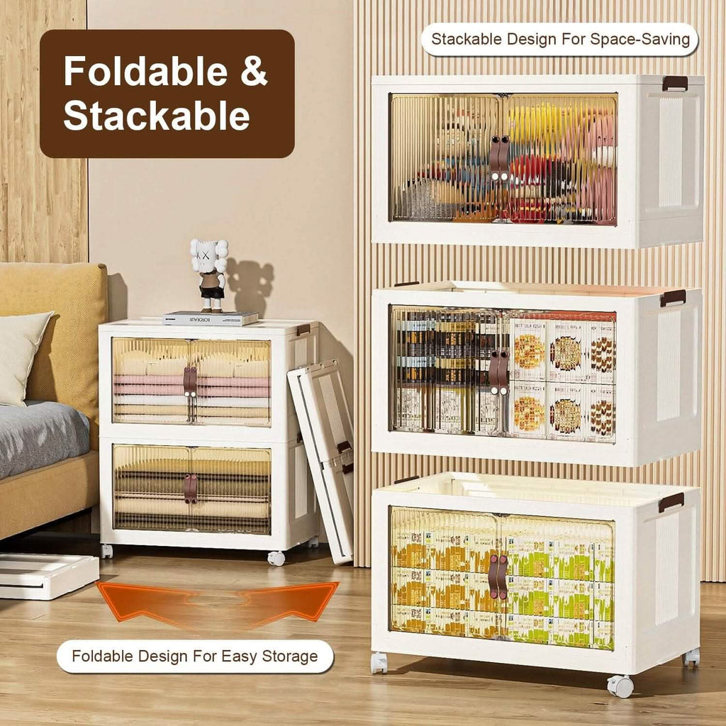 3-Pieces: Foldable Storage Bins with Lid Front Magnetic Door Collapsible Stackable Closet Organizer by DailySale
