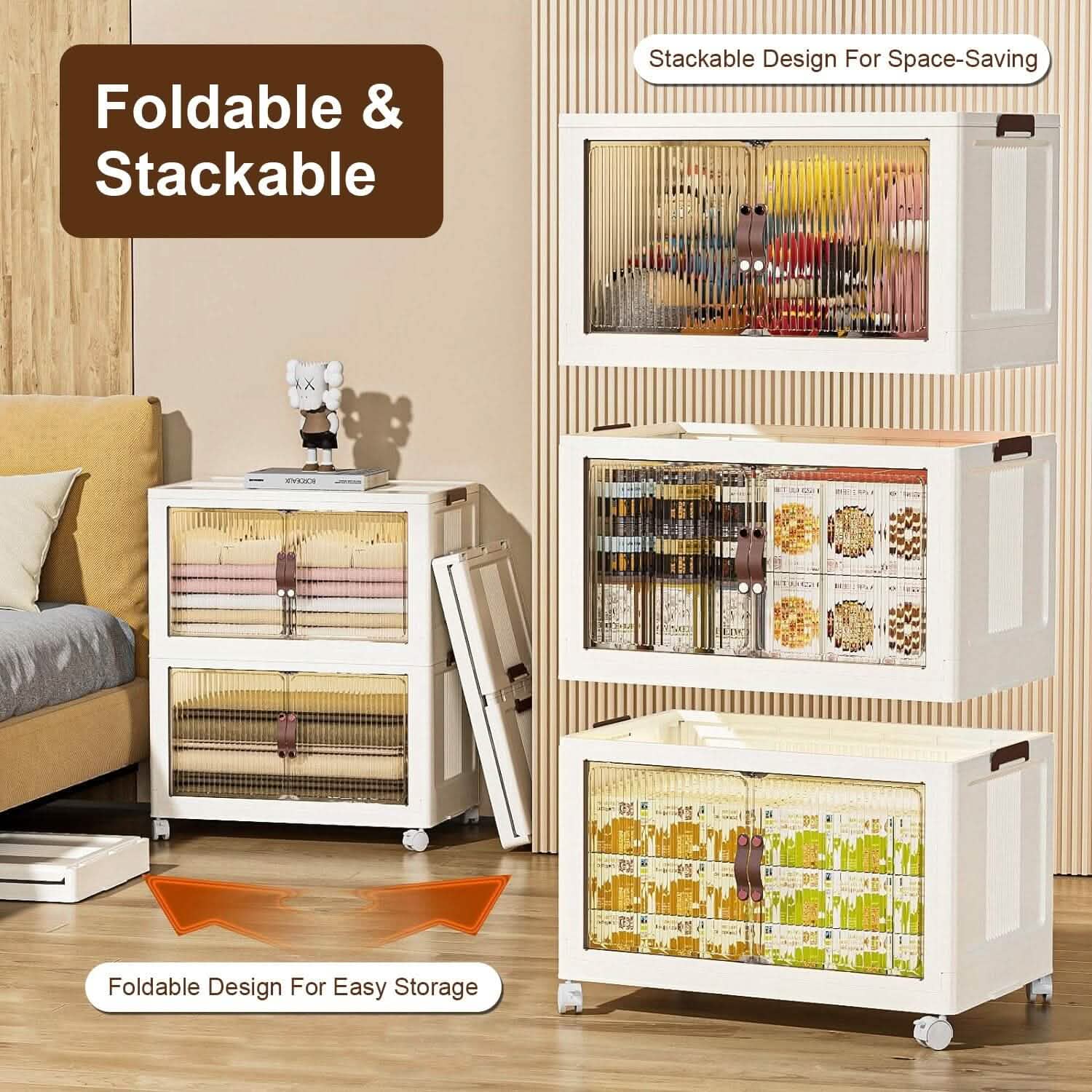3-Pieces: Foldable Storage Bins with Lid Front Magnetic Door Collapsible Stackable Closet Organizer by DailySale