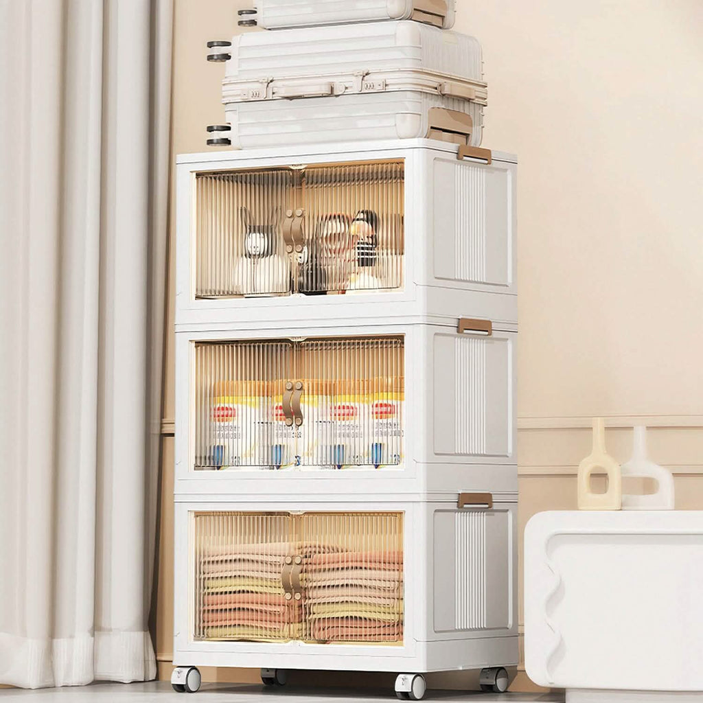 3-Pieces: Foldable Storage Bins with Lid Front Magnetic Door Collapsible Stackable Closet Organizer by DailySale