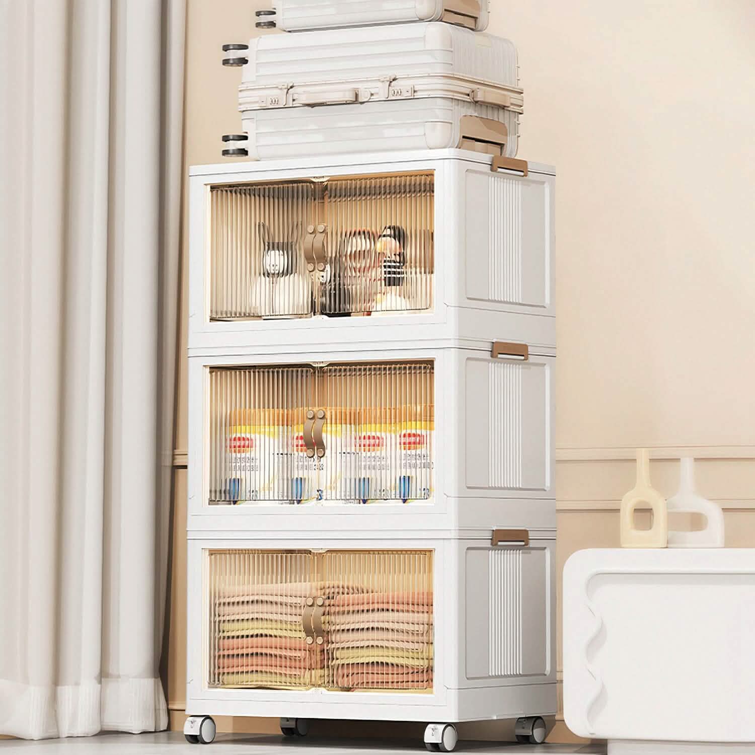 3-Pieces: Foldable Storage Bins with Lid Front Magnetic Door Collapsible Stackable Closet Organizer by DailySale