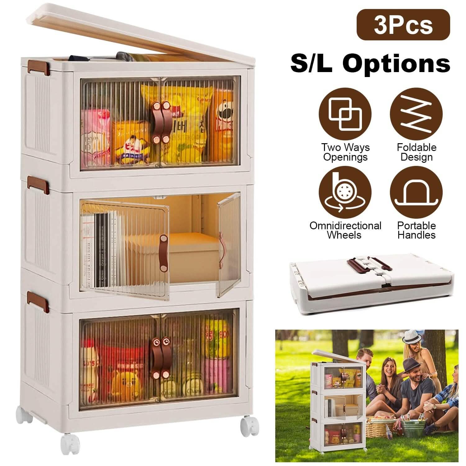 3-Pieces: Foldable Storage Bins with Lid Front Magnetic Door Collapsible Stackable Closet Organizer by DailySale