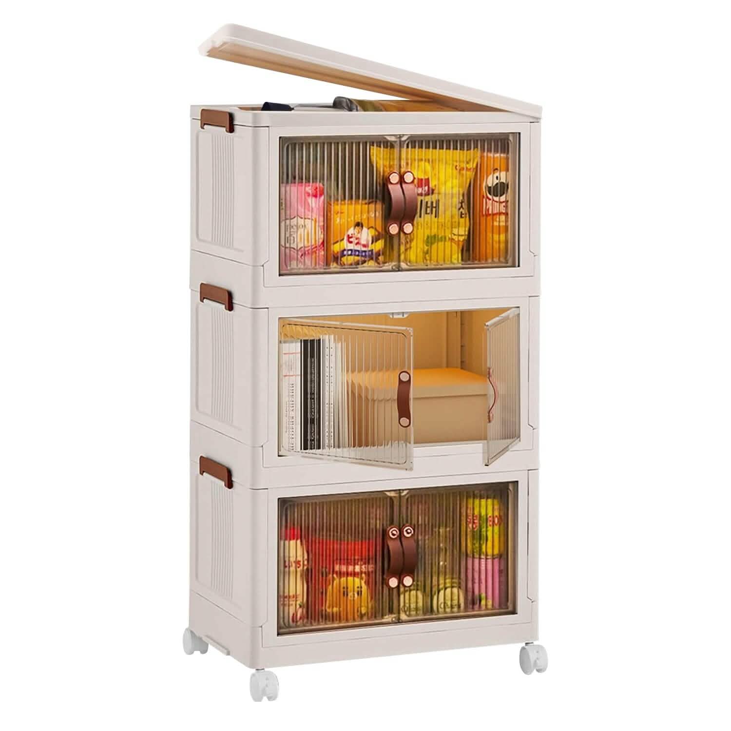 3-Pieces: Foldable Storage Bins with Lid Front Magnetic Door Collapsible Stackable Closet Organizer by DailySale