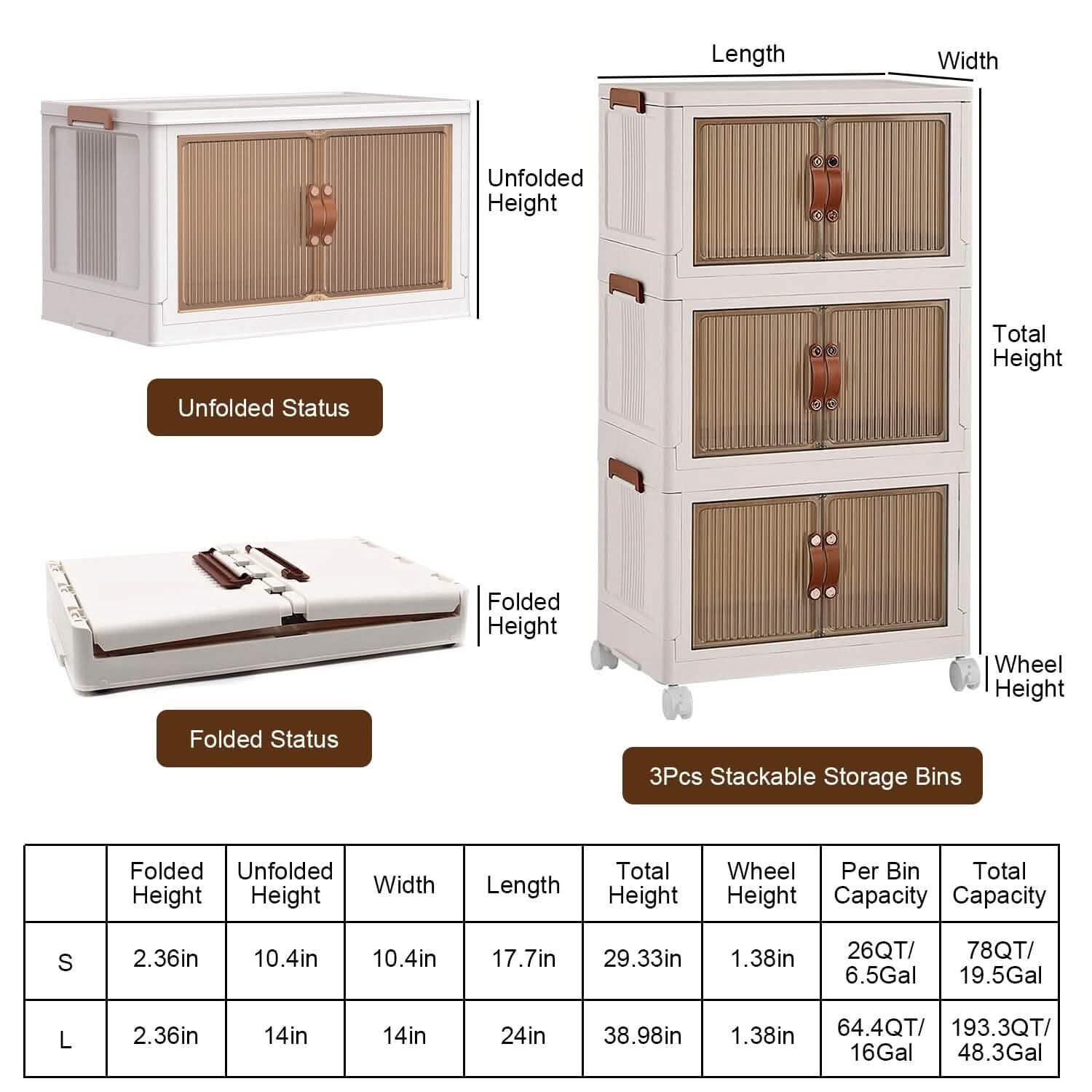 3-Pieces: Foldable Storage Bins with Lid Front Magnetic Door Collapsible Stackable Closet Organizer by DailySale
