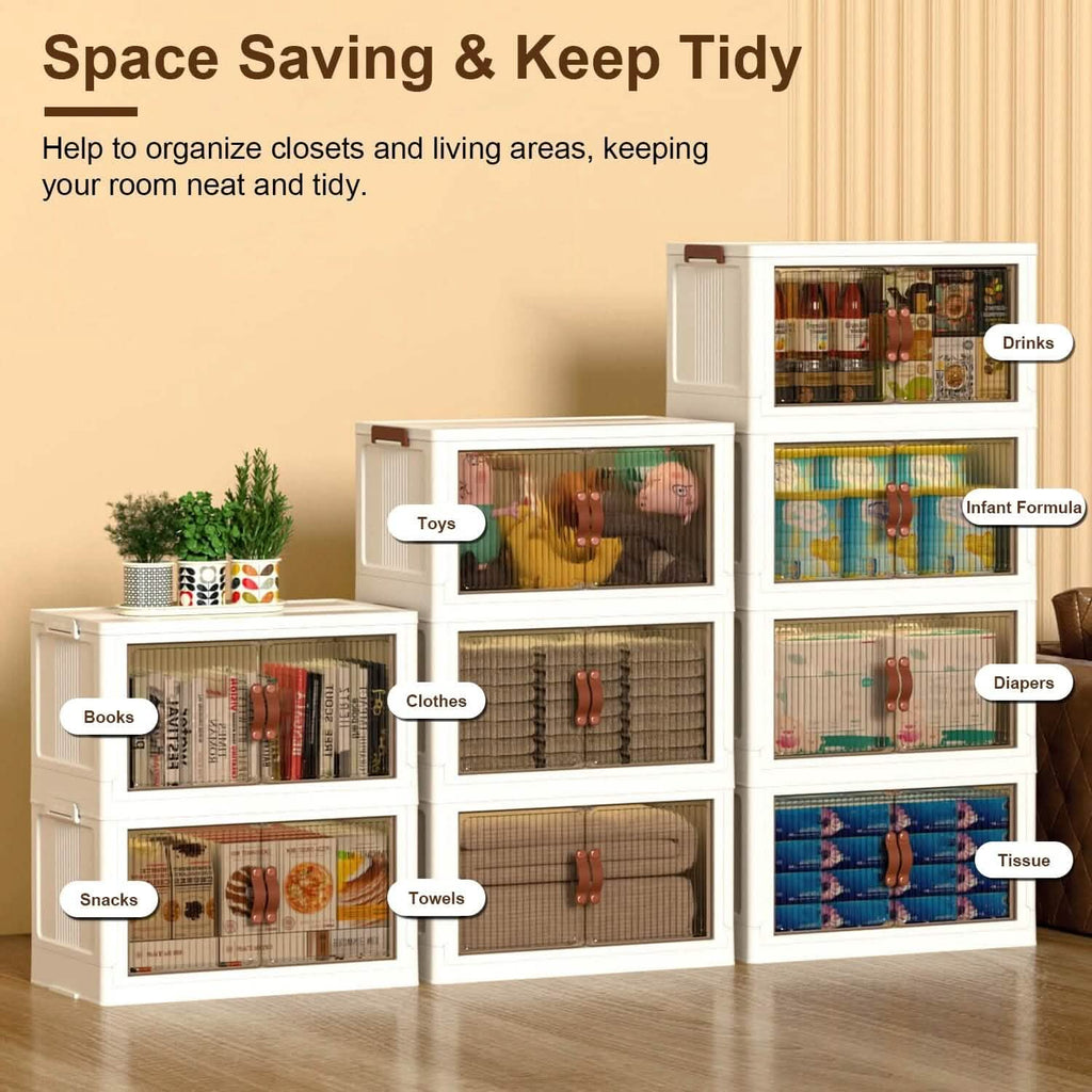 3-Pieces: Foldable Storage Bins with Lid Front Magnetic Door Collapsible Stackable Closet Organizer by DailySale