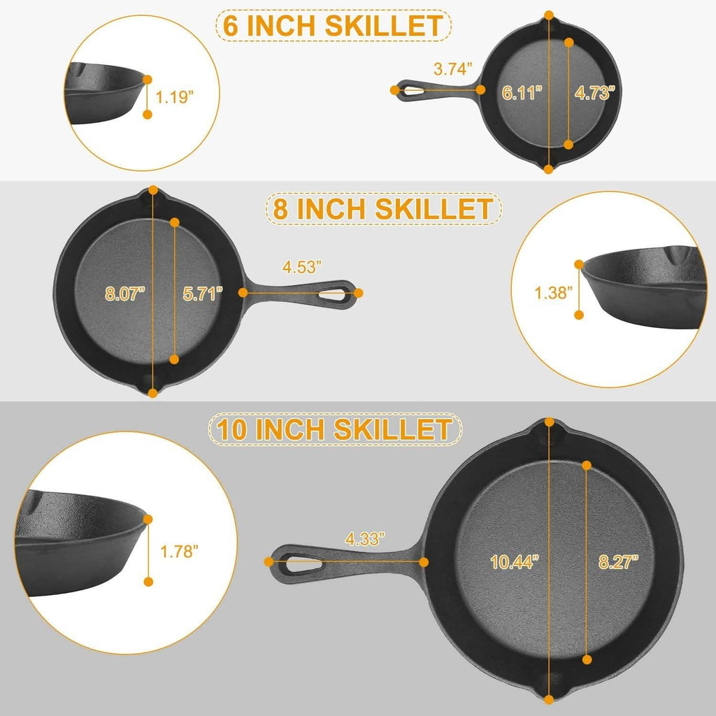 3-Pieces: Pre-Seasoned Cast Iron Skillet by DailySale
