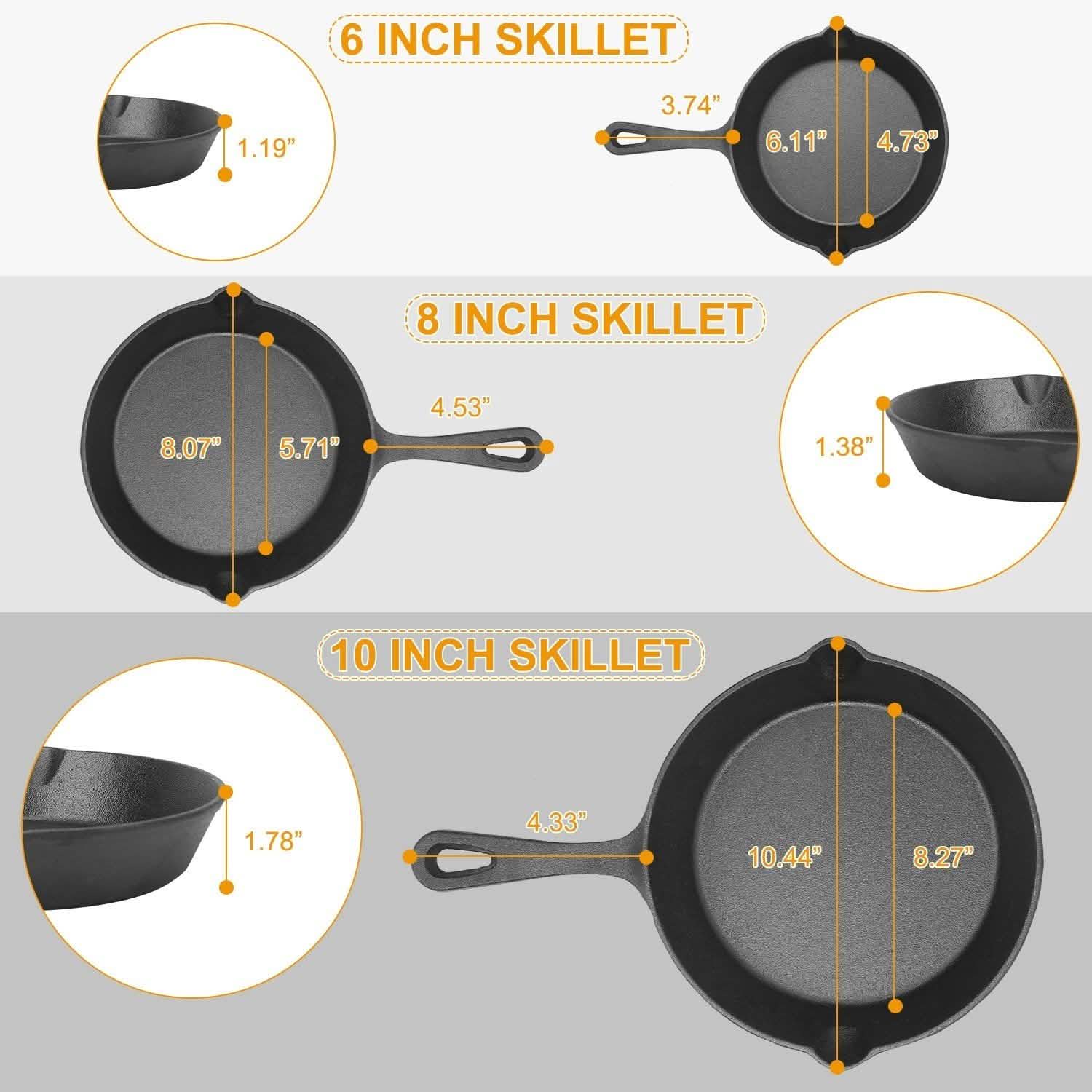 3-Pieces: Pre-Seasoned Cast Iron Skillet by DailySale