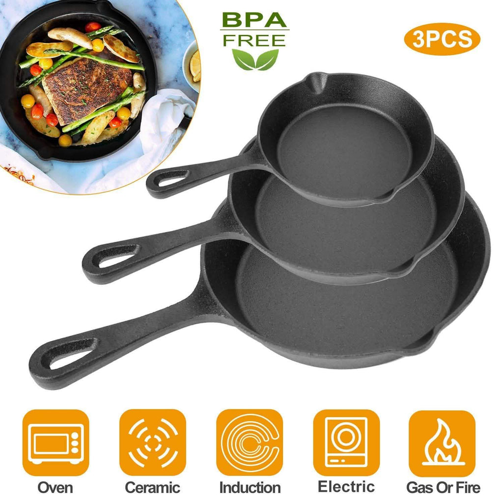 3-Pieces: Pre-Seasoned Cast Iron Skillet by DailySale