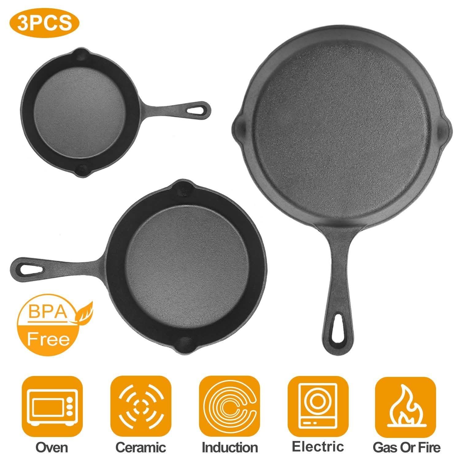 3-Pieces: Pre-Seasoned Cast Iron Skillet by DailySale