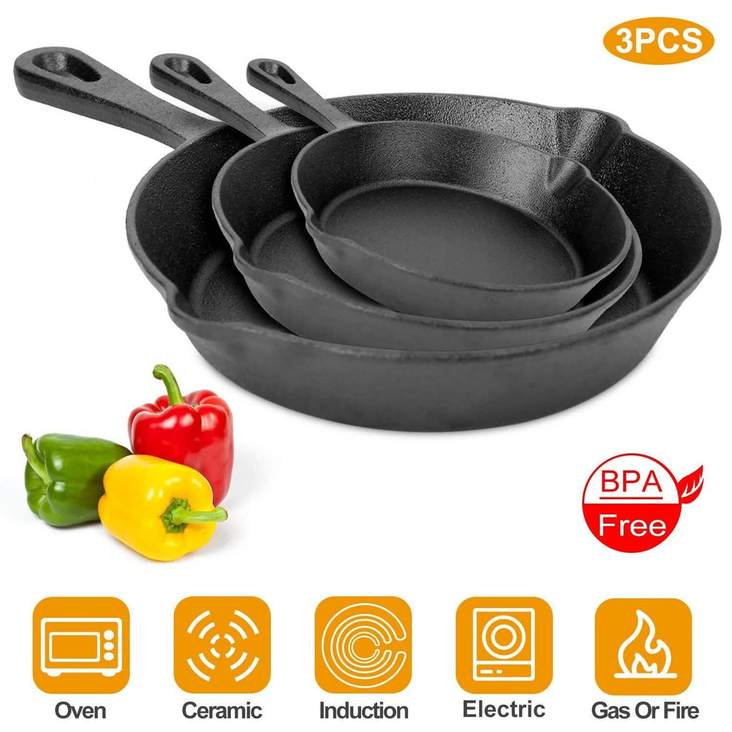 3-Pieces: Pre-Seasoned Cast Iron Skillet by DailySale