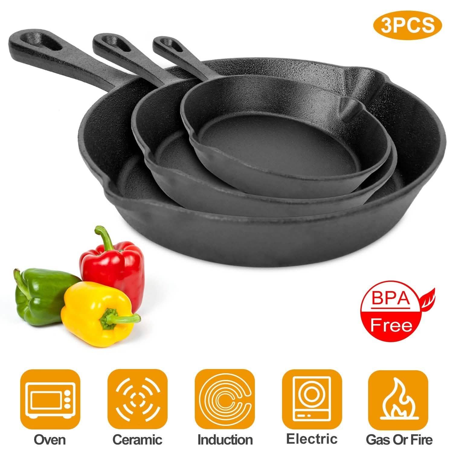 3-Pieces: Pre-Seasoned Cast Iron Skillet by DailySale