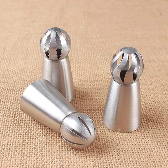 3-Pieces: Russian Stainless Steel Tips Tulip Sphere Whip Cream Buttercream Icing Piping Nozzles by DailySale