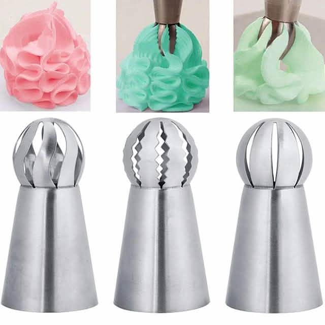 3-Pieces: Russian Stainless Steel Tips Tulip Sphere Whip Cream Buttercream Icing Piping Nozzles by DailySale