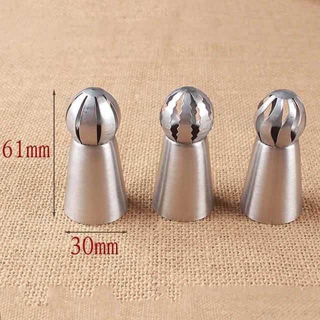 3-Pieces: Russian Stainless Steel Tips Tulip Sphere Whip Cream Buttercream Icing Piping Nozzles by DailySale