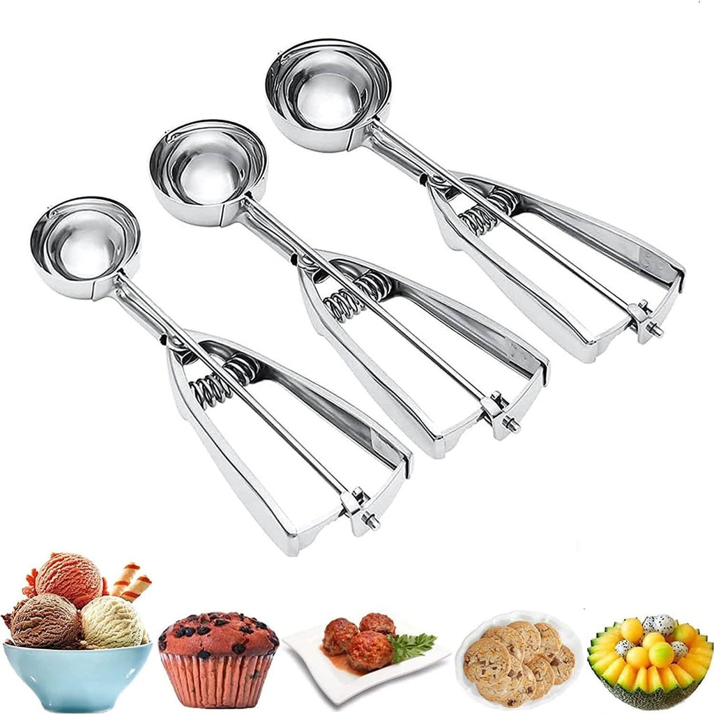 3-Pieces Set: Stainless Steel Cookie Scoops with Trigger Release by DailySale