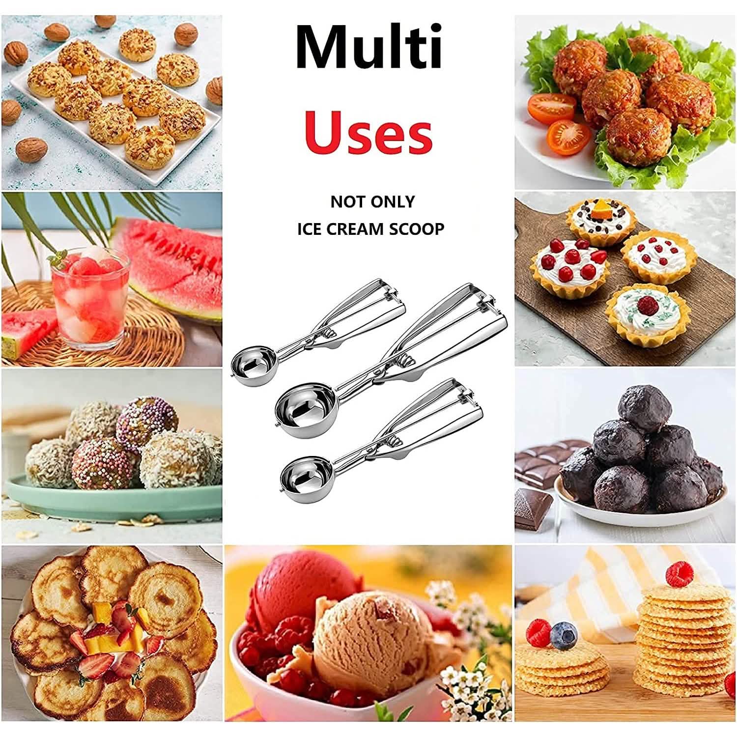 3-Pieces Set: Stainless Steel Cookie Scoops with Trigger Release by DailySale
