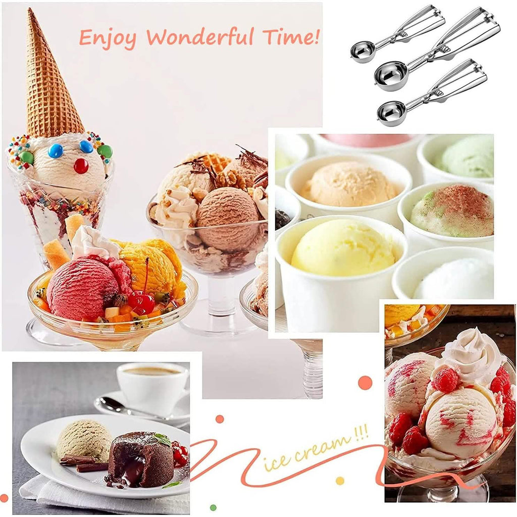 3-Pieces Set: Stainless Steel Cookie Scoops with Trigger Release by DailySale