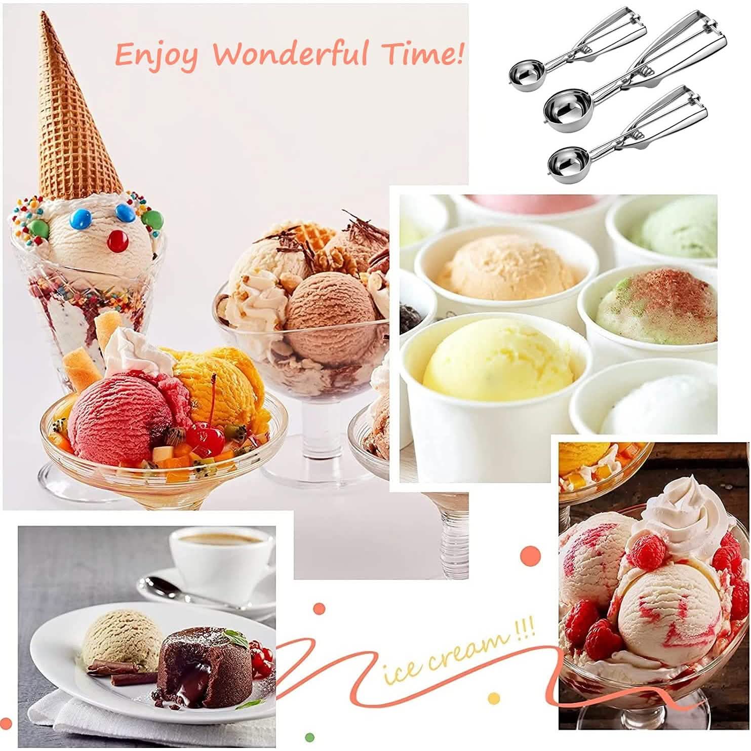 3-Pieces Set: Stainless Steel Cookie Scoops with Trigger Release by DailySale