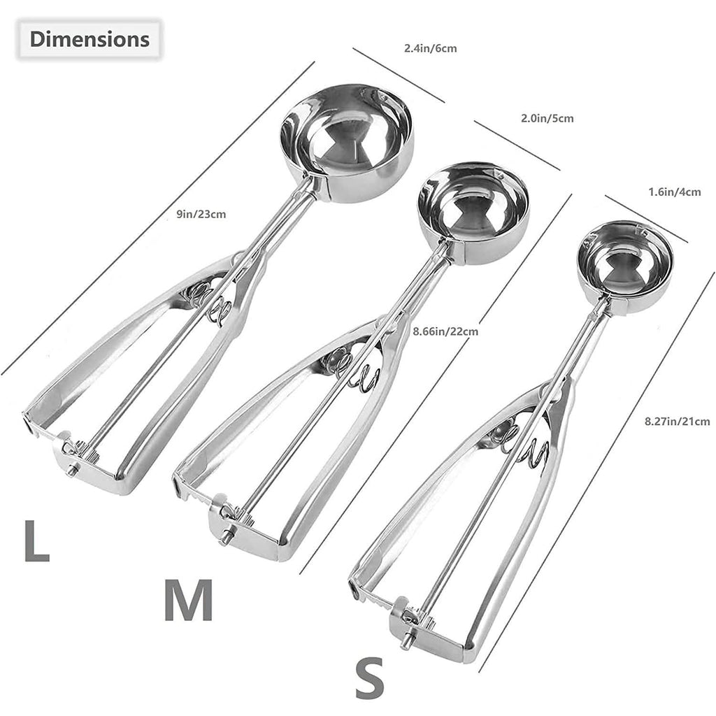 3-Pieces Set: Stainless Steel Cookie Scoops with Trigger Release by DailySale