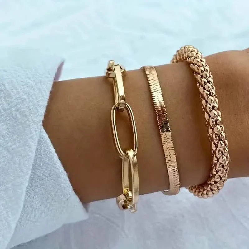 3-Pieces Set: Vintage Golden Color Snake Bone Chain Multilayer Bracelet by DailySale