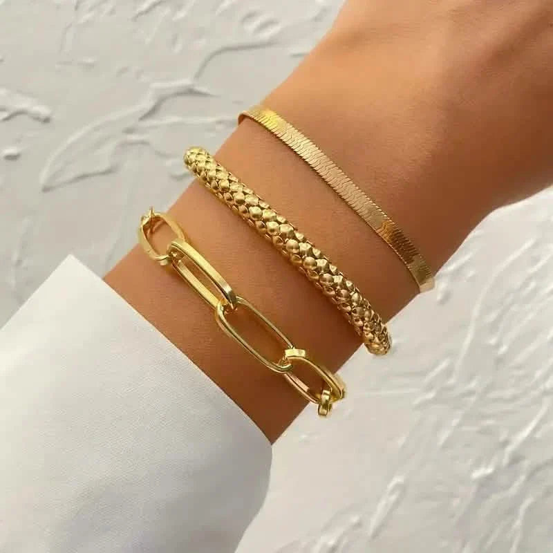 3-Pieces Set: Vintage Golden Color Snake Bone Chain Multilayer Bracelet by DailySale