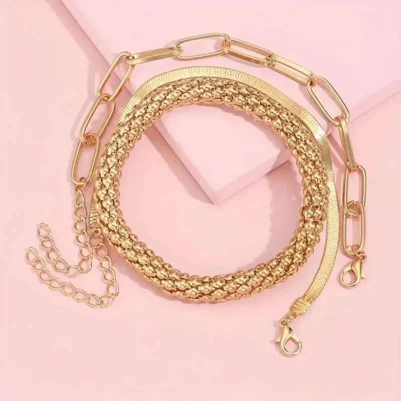 3-Pieces Set: Vintage Golden Color Snake Bone Chain Multilayer Bracelet by DailySale