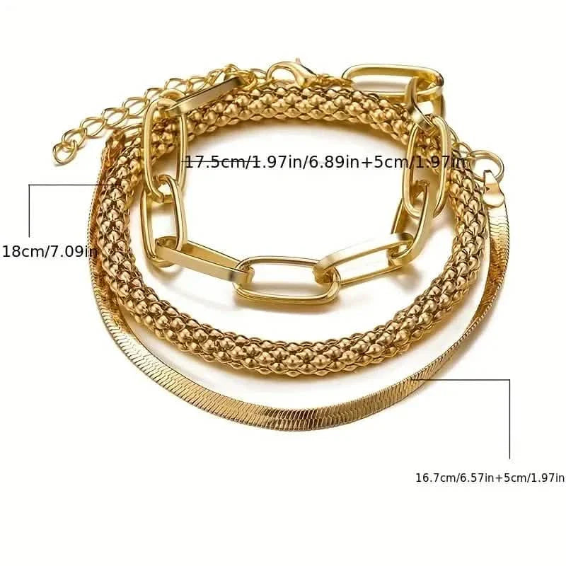 3-Pieces Set: Vintage Golden Color Snake Bone Chain Multilayer Bracelet by DailySale
