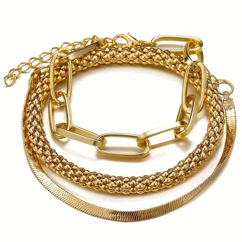 3-Pieces Set: Vintage Golden Color Snake Bone Chain Multilayer Bracelet by DailySale